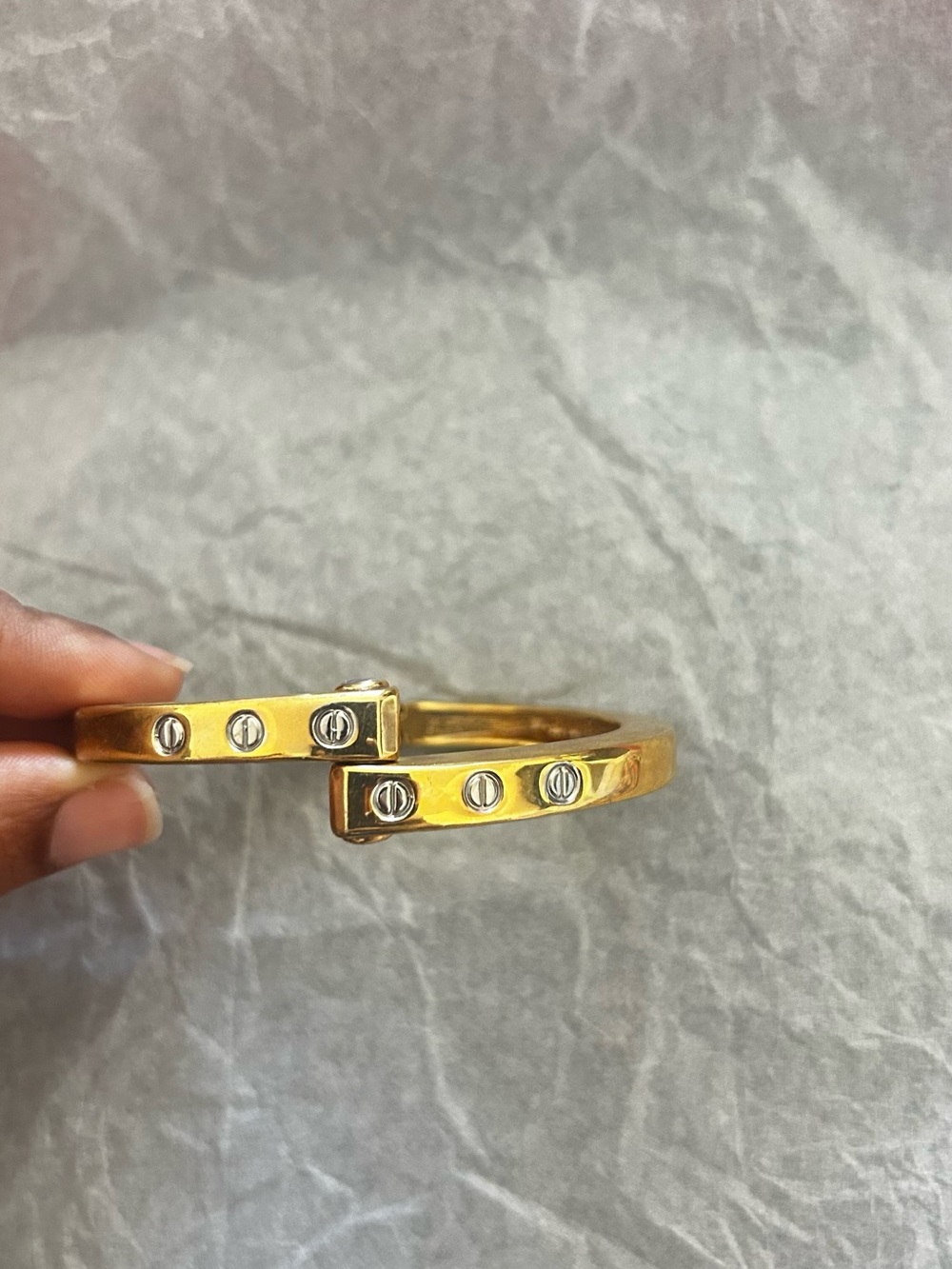 Vintage Gold-Tone Screw Accent Cuff Bracelet - Unbranded